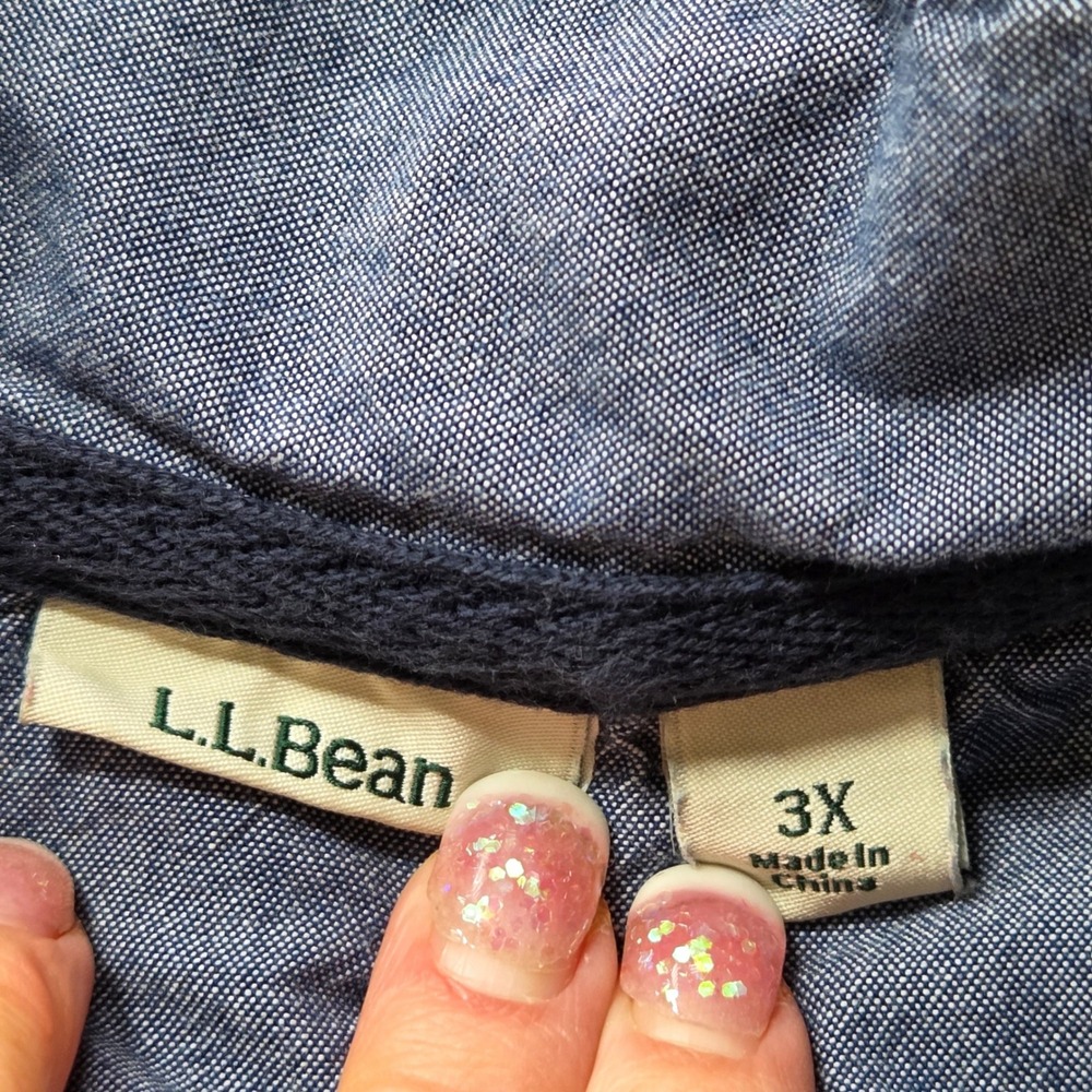 L.L. Bean Sweatshirt Women 3X Green Button Neck Cotton Pullover 504433 - Picture 2 of 10